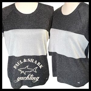 Paul & Shark Yachting Black/Silver Metallic Stripe Short Sleeve Sweater (L)
